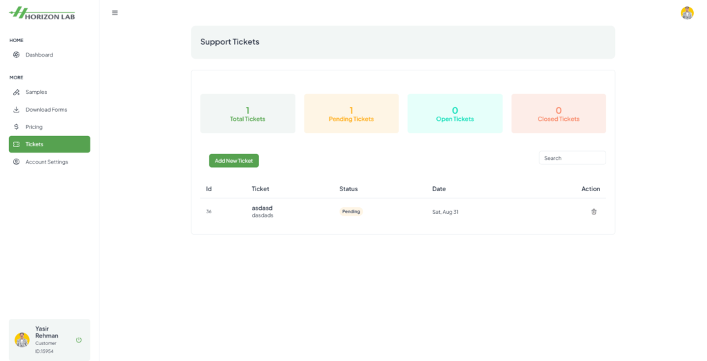 Horizon Lab User Panel – Custom Laboratory Testing Management System 2 Horizon Lab User Panel – Custom Laboratory Testing Management System